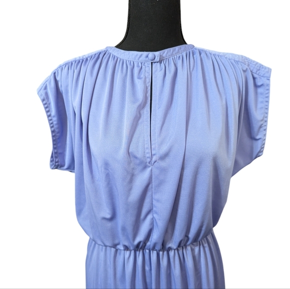Vintage Joan Leslie Lavender Midi Dress Cap Sleeve Cinched Waist Retro 80s - Picture 5 of 14